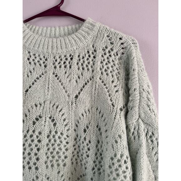 NWT TopShop Pointelle Cropped Crewneck Sweater Women’s Size 12 Mint Green - Picture 6 of 8